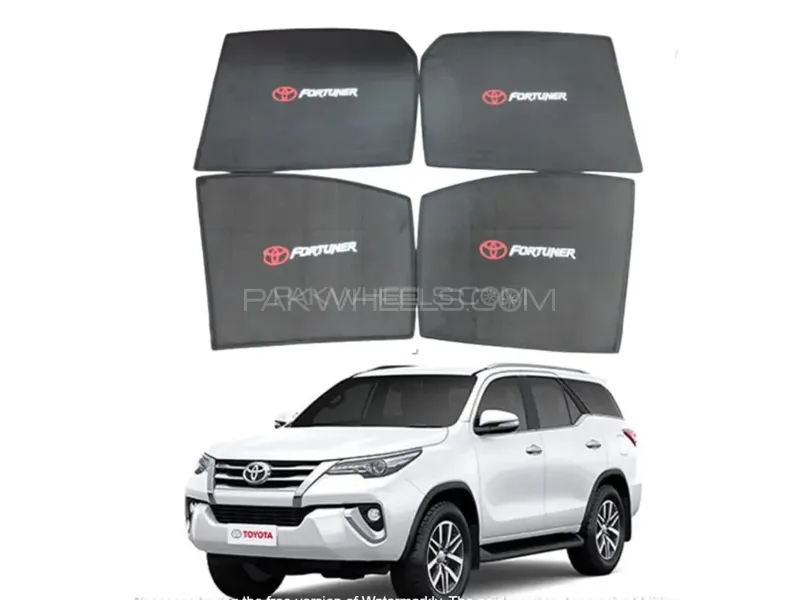 Premium Quality Toyota Fortuner Sunshades | Blinders With Logo 4pc set Image-1