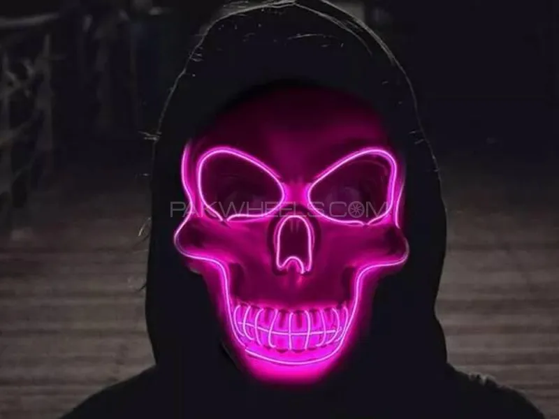 Universal Devil Head Neon Halloween Mask, Led Purge Mask 3 Lighting Modes For Costplay 1 Pc Pink Image-1