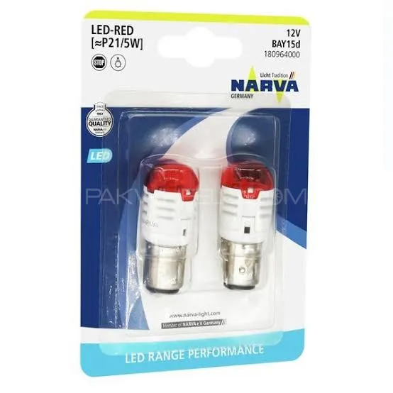 P21/5W Narva Range Performance LED Lights Double Point RED/White   Image-1