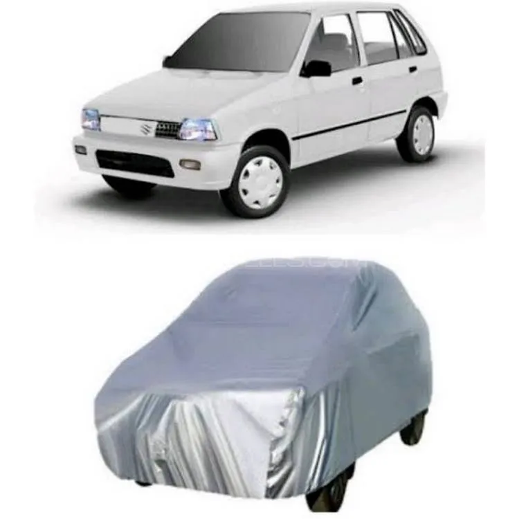 Suzuki Mehran Top Cover Silver Full Car Cover Dust and water proof Image-1
