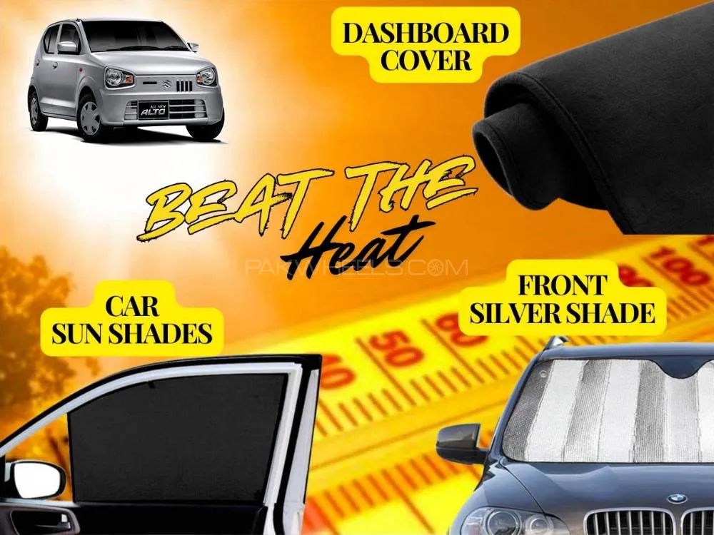 Suzuki Alto 2019 - 2024 Summer Package | Dashboard Cover | Foldable Sun Shades | Front Silver Shade