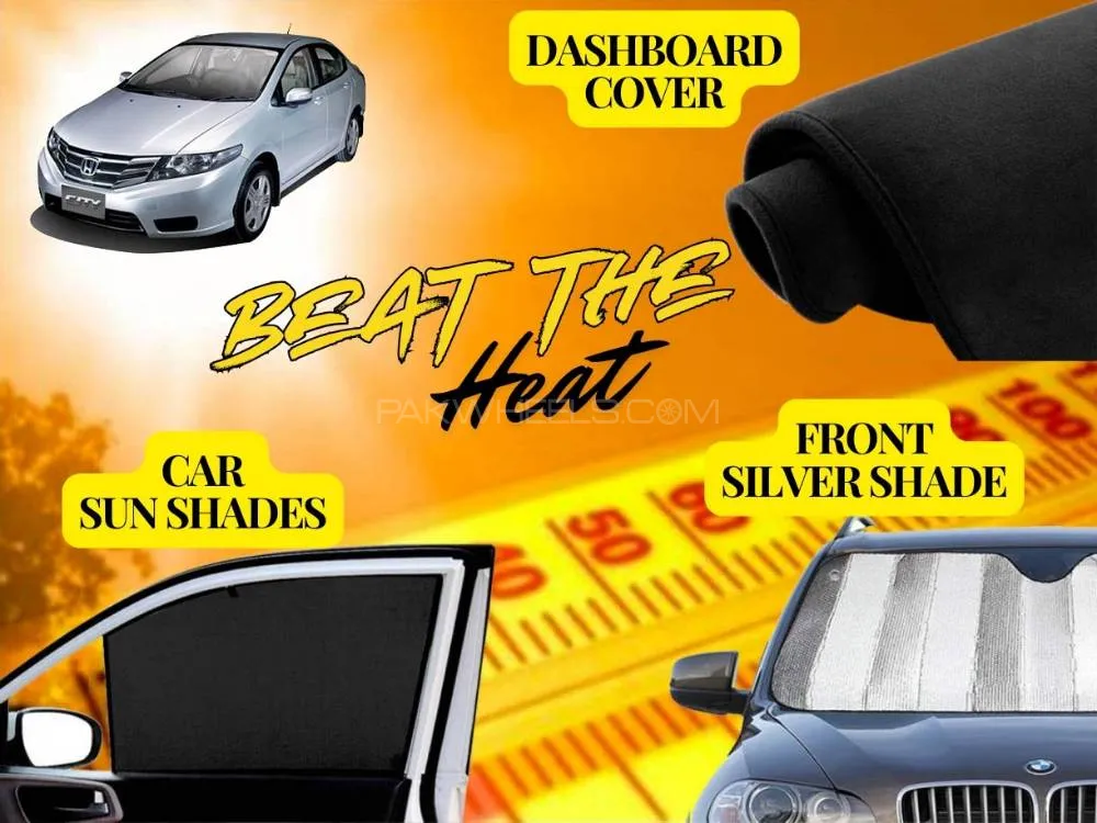 Honda City 2009 - 2020 Summer Package | Dashboard Cover | Foldable Sun Shades | Front Silver Shade Image-1