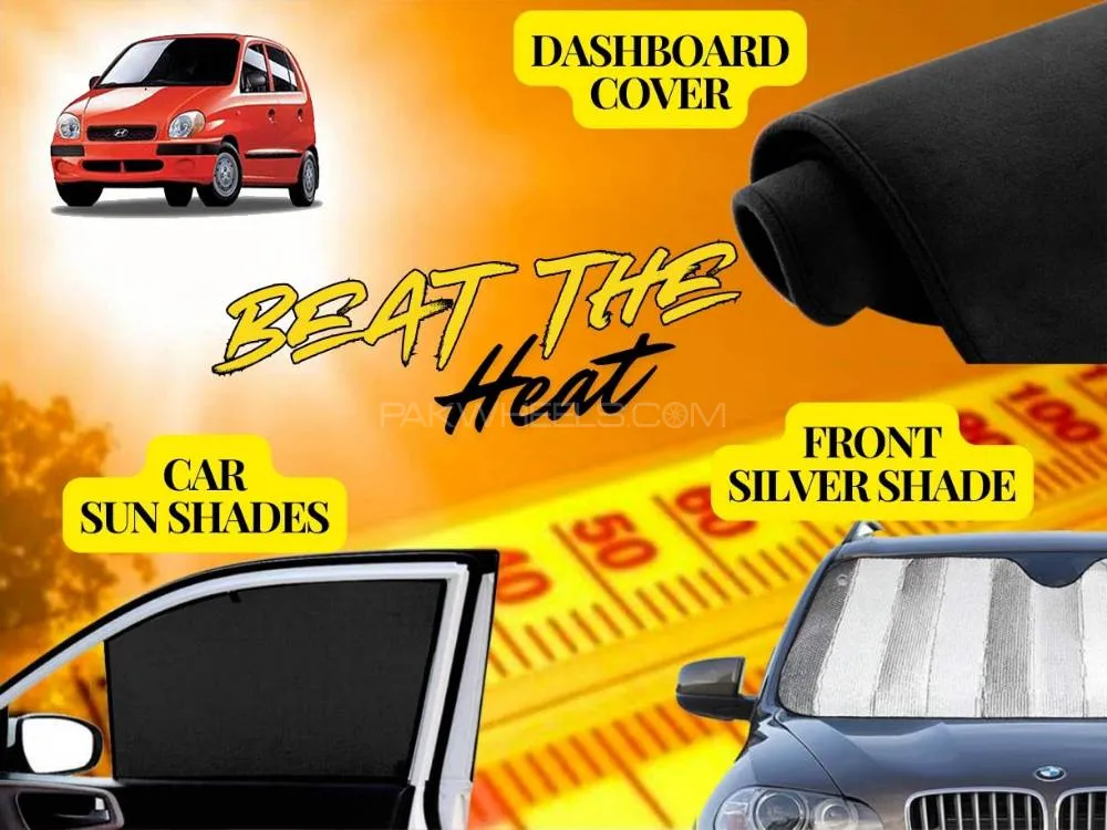 Hyundai Santro Exec Summer Package | Dashboard Cover | Foldable Sun Shades | Front Silver Shade