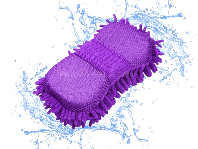 Premium Microfiber Noodle Wash Mitt Sponge Car Wash Pad 2 In 1 (Purple) Image-1