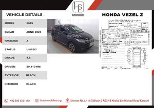 HONDA VEZEL Z 2019
4.5 GRADE 
100% ORIGINAL BODY
AUCTION REPORT AVAILABLE 
39000 KM MILEAGE 
BALCK COLOR 
FRESH CLEAR 
FOR MORE DETAILS PLEASE CONTACT