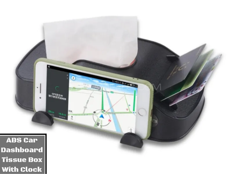 ABS Car Dashboard Tissue Box with Clock | Phone Holder Name Cards Storage Case with Clock 