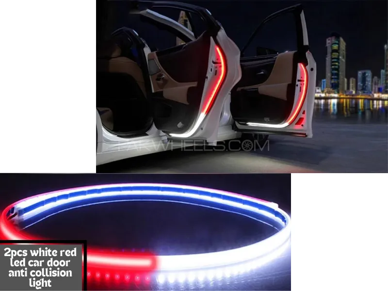 High Quality 2 Pcs Flexible Car LED Door Warning Light | Red White Decoration Welcome Lamp Strips Image-1