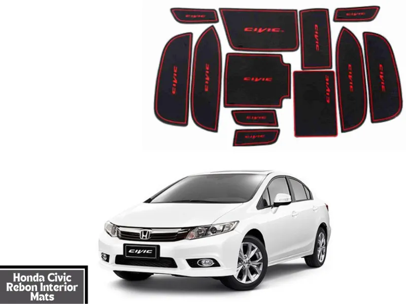 Premium Quality Honda Civic Rebon Non-Slip PVC Interior Mats | Anti-Slip Rubber Mats Red 12Pcs