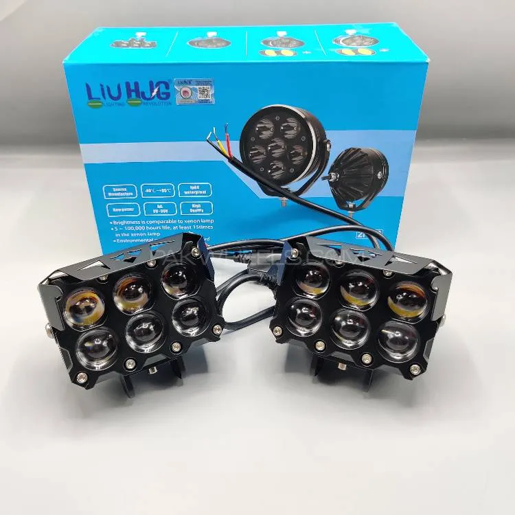 HJG 6 SMD Pod Light Headlight 9D Lens Yellow - White Beam Fog Light 2 Pcs Image-1