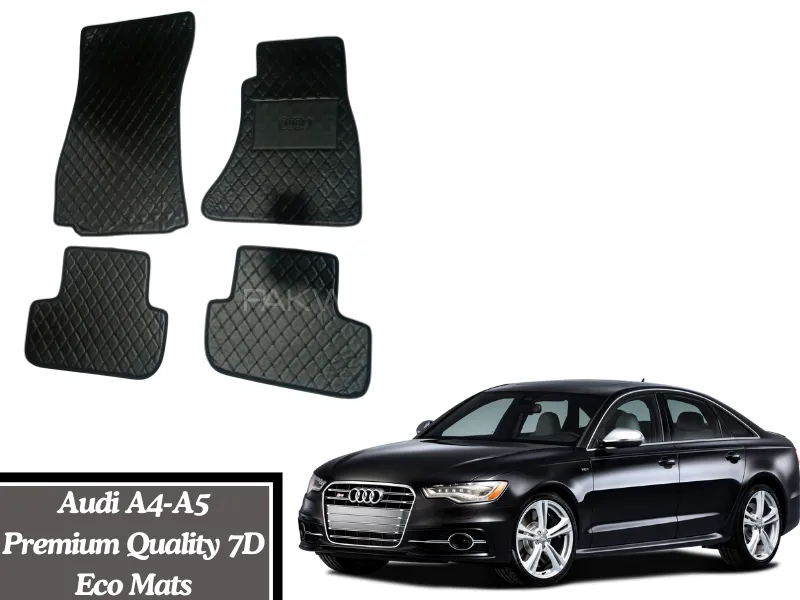Audi A4 and A5 7D Flat Eco Mats  with Red Thread | Audi A4-A5 Black Color 7D Eco Mats Image-1