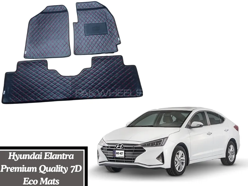 Hyundai Elantra 7D Flat Eco Mats With Red Thread | Hyundai Elantra Black Color 7D Eco Mats Image-1