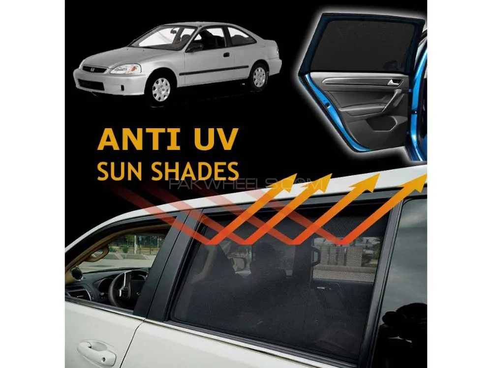 Honda Civic 1996 - 2001 Sun Shades | Anti UV Special Shades | Foldable | Jersy Fabric | Pack In Bag Image-1