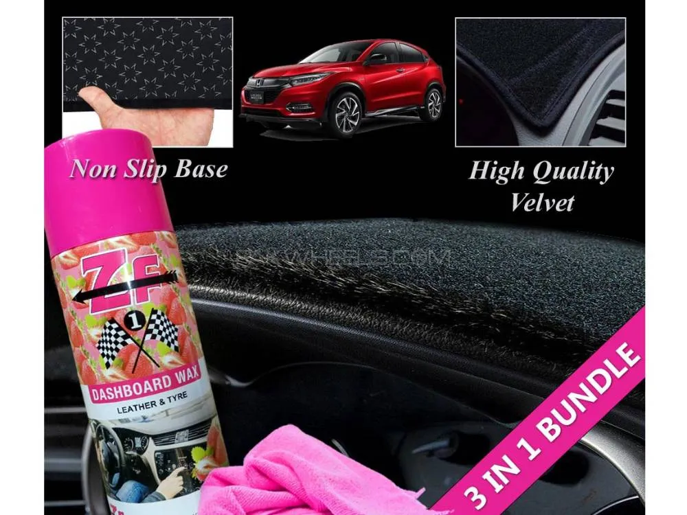Honda Vezel 2013-2024 Velvet Dashboard Cover With Dashboard Polish And Microfiber | 3 in 1 Bundle Image-1