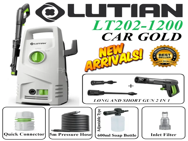 LUTIAN - LT202-1200 ( Car Gold ) High Car Pressure Washer 100 Bar 1200 Watts Self Priming  Image-1