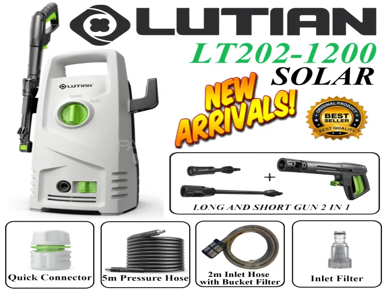 LUTIAN - LT202-1200 ( Solar ) High Pressure Washer - 100 Bar-1200 WATTS - Self Priming - Portable Image-1