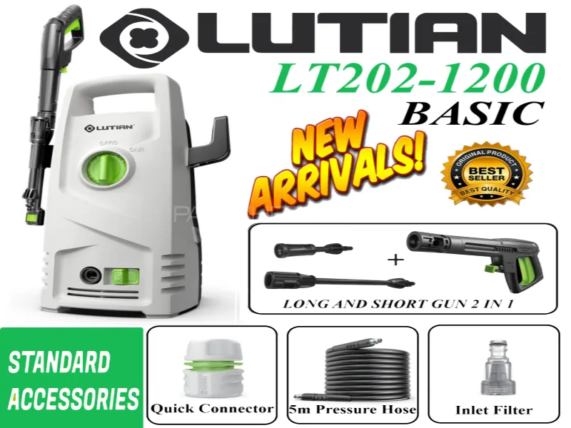 LUTIAN - LT202-1200 ( Basic ) High Car Pressure Washer 100 Bar 1200 Watts Self Priming  Image-1