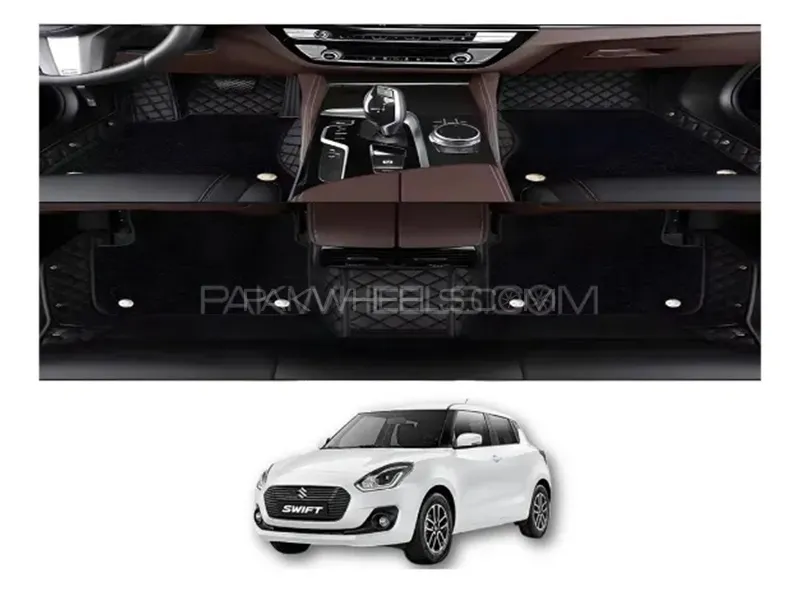 Suzuki Swift 2022-2024 9D Floor Mats - Mix Thread Black With Black Grass With Logo - 3 Pcs 