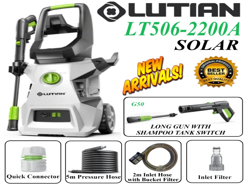 LUTIAN- LT506-2200A ( Solar ) High Car Pressure Washer 170 Bar 2200 Watts Built-in Shampoo Tank Image-1