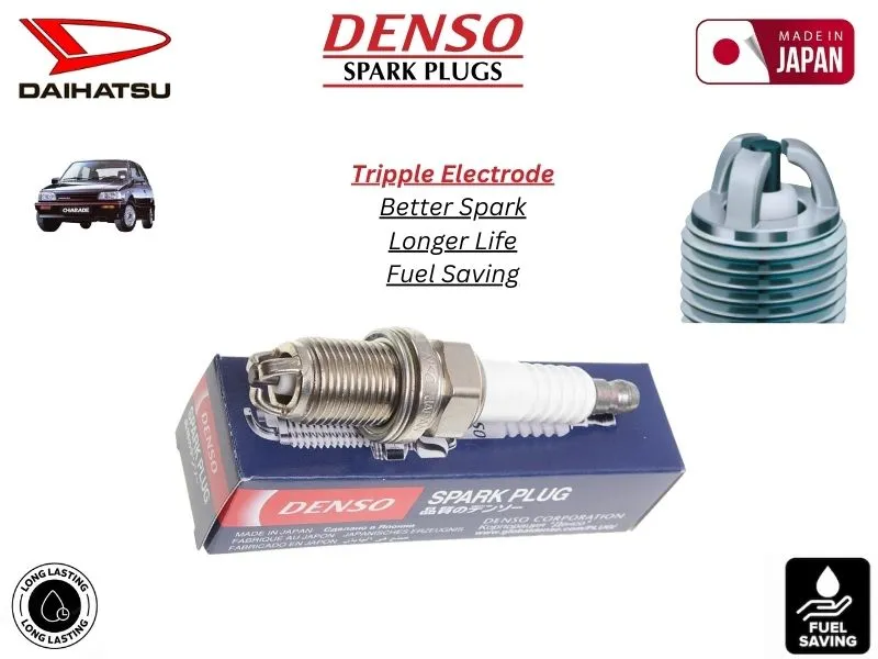 Daihatsu Charade 1983-1993 Denso Spark Plug | 4 Pcs | Made in Japan | Tripple Electrode Image-1