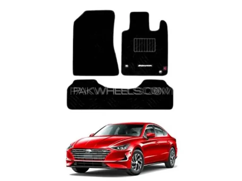 Hyundai Sonata 2021-2024 Luxury Carpet Floor Mat - Black - Oem Fitting - 3 Pcs Image-1