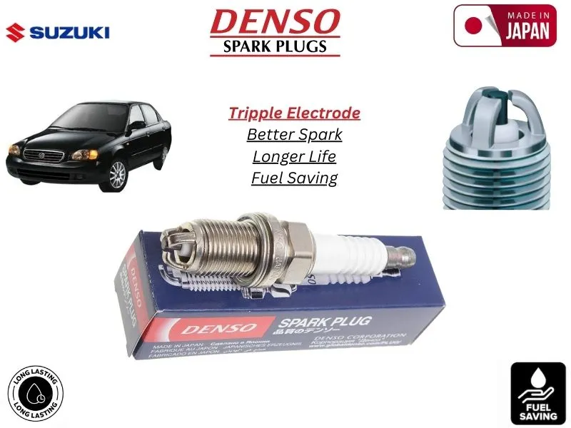 Suzuki Baleno 1300cc 1998-2005 Denso Spark Plug | 4 Pcs | Made in Japan | Tripple Electrode Image-1