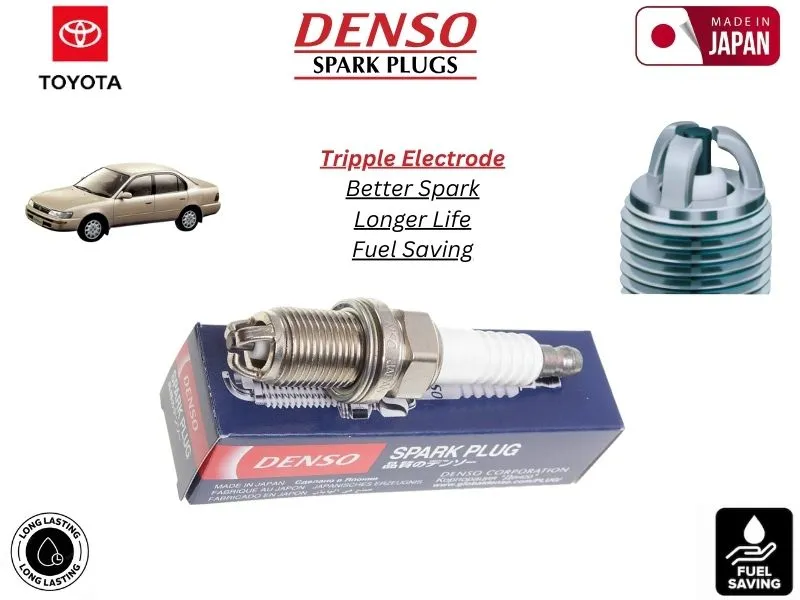Toyota Indus Corolla 1300cc Denso Spark Plug | 4 Pcs | Made in Japan | Tripple Electrode Image-1