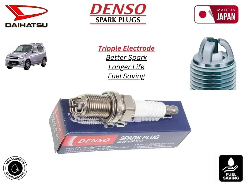 Daihatsu Terios Kid 1998-2010 Denso Spark Plug | 4 Pcs | Made in Japan | Tripple Electrode Image-1