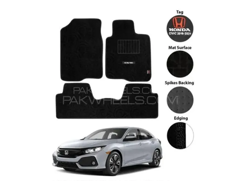 Honda Civic X 2016-2020 Carpet Floor Mat - Black - OEM Fitting - 3 Pcs Image-1