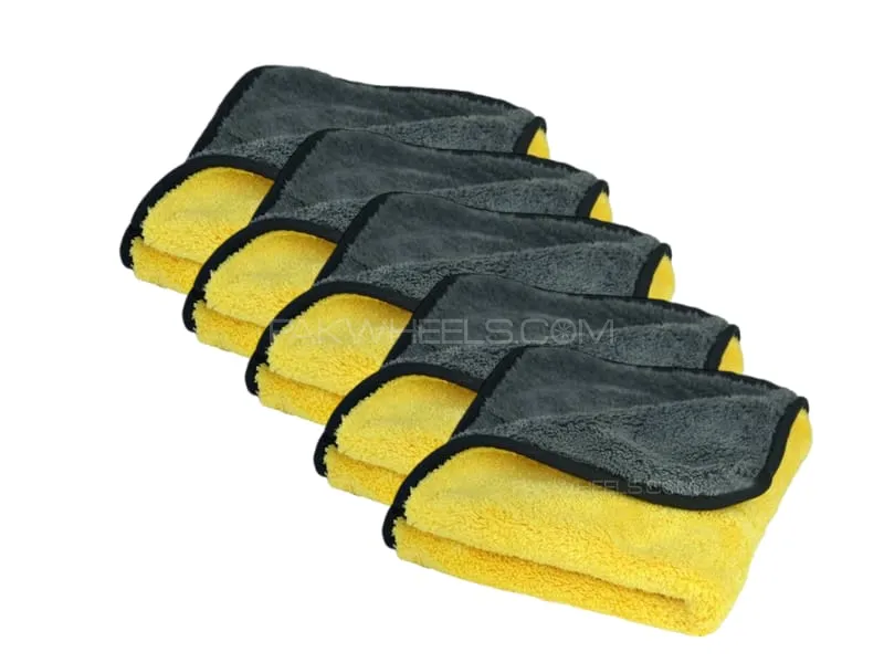 Pack of 5 Yellow Grey Microfiber Towel 800gsm Image-1