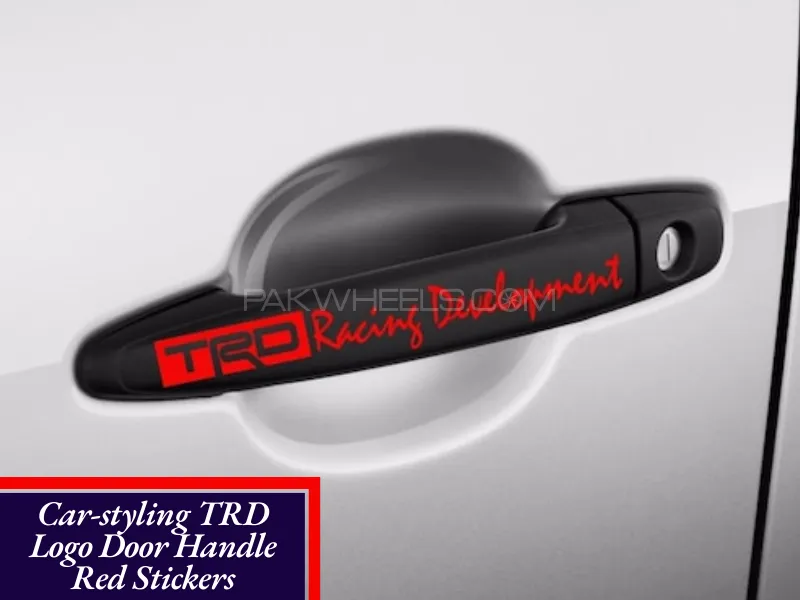 4pcs/set Car-styling TRD Logo Door Handle Red Stickers | Reflective TRD Letter Logo Decal Image-1