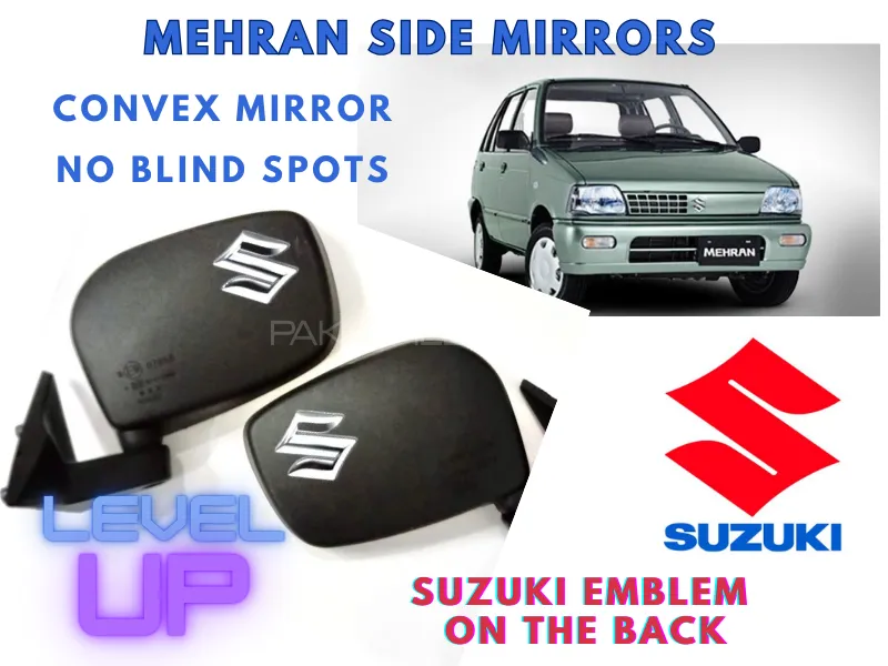 Suzuki Mehran Wide Angle Side Mirror Pair with 3-D Suzuki Emblem on the back Image-1
