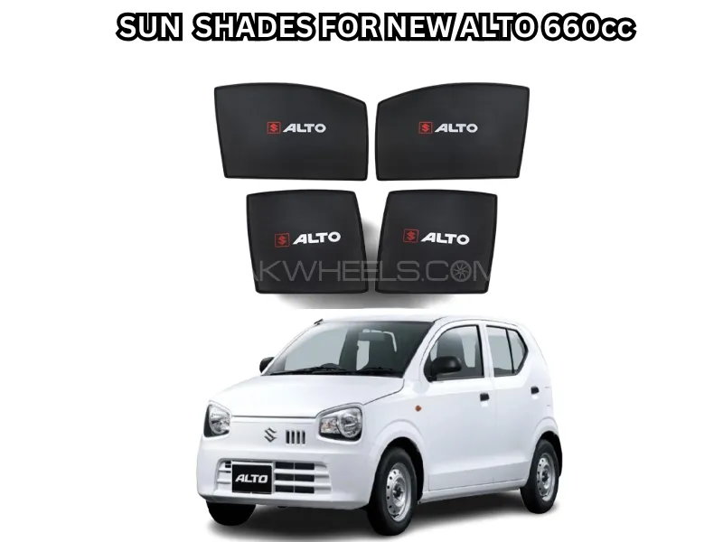 Premium Combo Pack: 4 Pcs Sun Shades & 7D Black with Beige Trunk Mat for Suzuki Alto 660cc Image-1
