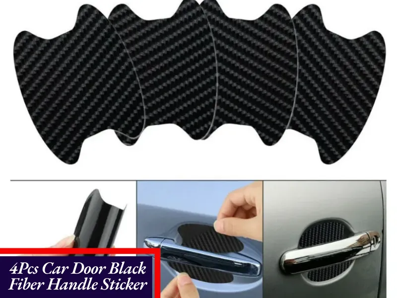 4Pcs Universal Black Colour Carbon Fiber Car Door Handle Bowl Protector Stickers Image-1