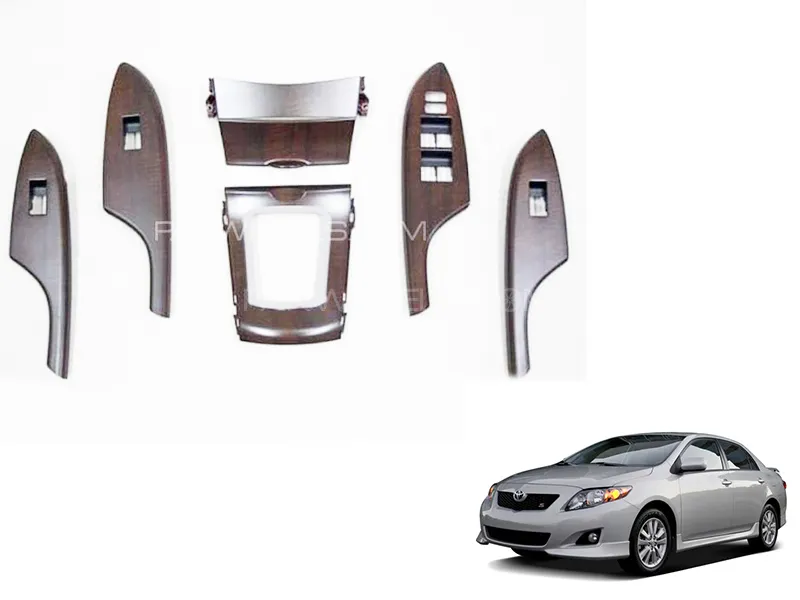 Toyota Corolla 2009-2012 Interior Wooden Trim Kit - Dark Wood - 7 Pcs Image-1