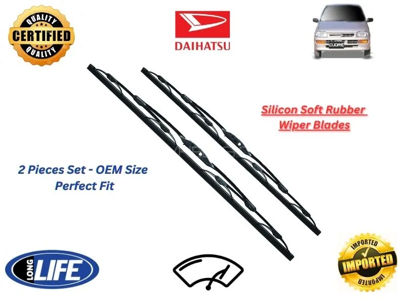 Daihatsu Cuore 2000-2012 Silicone Soft Rubber Wiper Blades - 2 Pieces Set Image-1