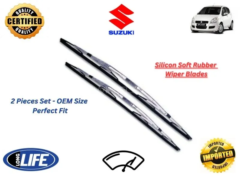 Suzuki Splash 2008-2014 Silicone Soft Rubber Wiper Blades - 2 Pieces Set  Image-1