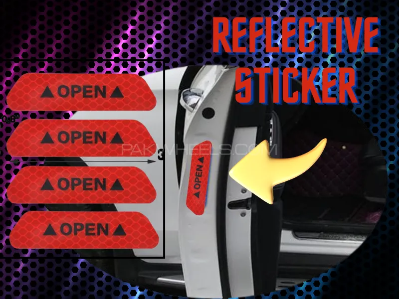 Super Car Door Open Sticker Reflective Tape Safety Warning Red 4pcs Image-1