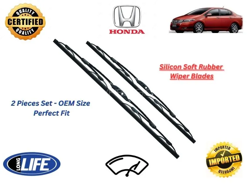 Honda City 2009-2021 Silicone Soft Rubber Wiper Blades - 2 Pieces Set Image-1