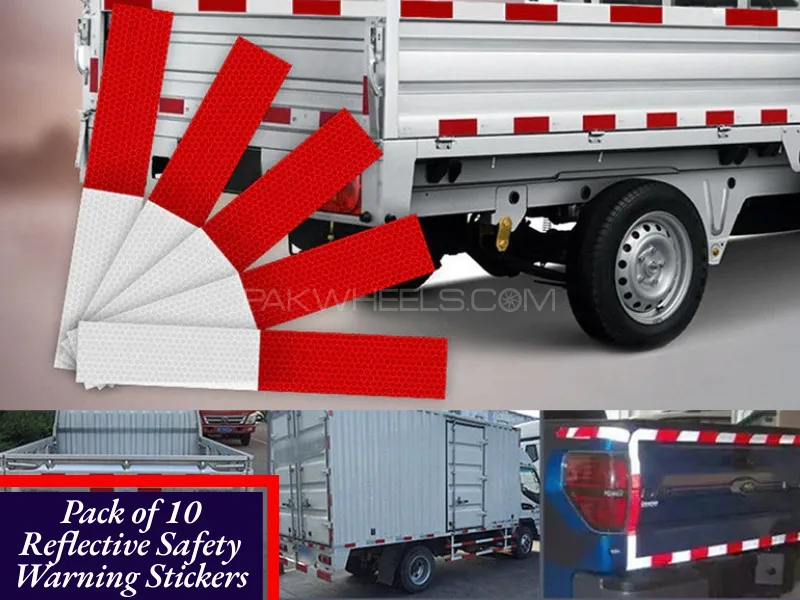Pack Of 10 Reflective Safety Warning Stickers Red and White 28X5 CM | Car Reflective Stickers Image-1