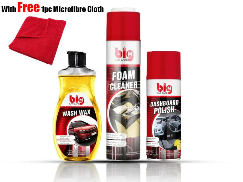 3in1 Big M Car Care Kit: Foam Cleaners, Wash Wax Shampoo, & Dashboard Polish Image-1