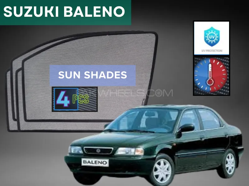 Suzuki Baleno 1998-2005 Sun Shades With Logo | ANTI UV Image-1