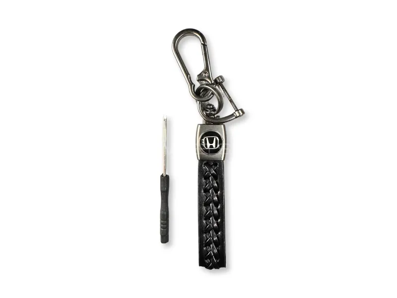 Honda Logo Premium Leather Key Chain Black Image-1