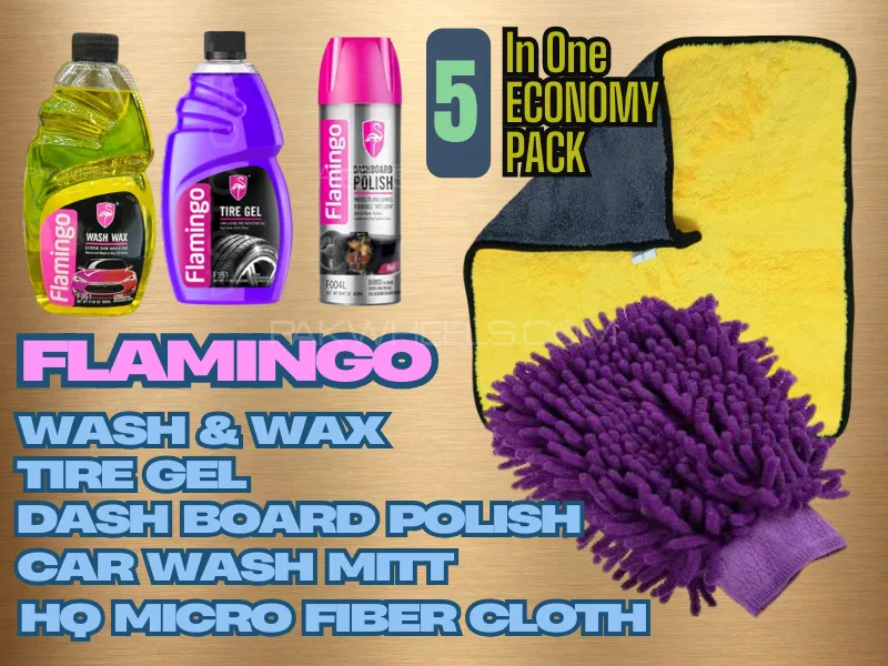 Flamingo Wash & Wax, Tire Gel | Dashboard Polish Oudh | Car wahing Mitt |  Premium Quality Micro Fib Image-1