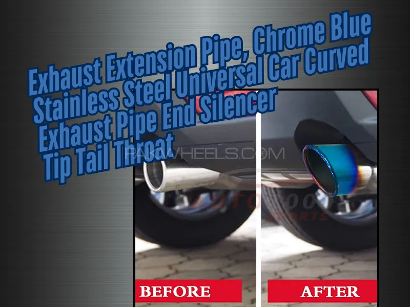 Exhaust Extension Pipe, Chrome Blue Stainless Steel Universal Car Curved Exhaust Pipe End Silencer T Image-1