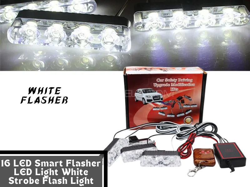 16 LED Wireless Remote Control 12V White Strobe Lights | White Flasher 4 in 1 Lights for Car, Truck Image-1