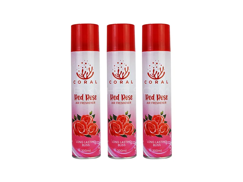 Coral Air Freshener Red Rose  Pack Of 3 - 300ML Big Bottle Car, Home, Office Spray Image-1