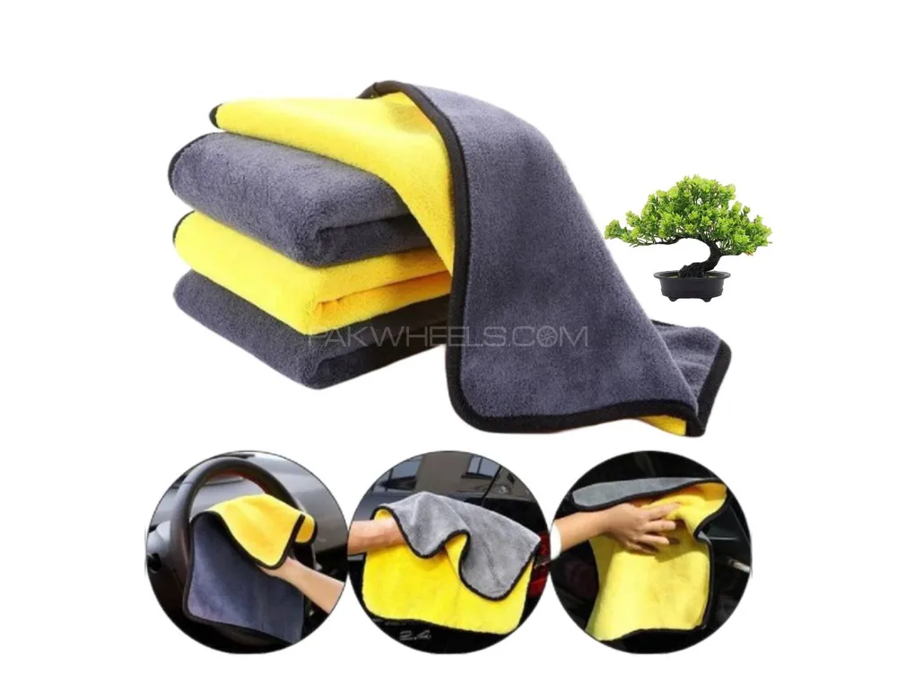 Micro Fiber Towel Clothes Size 30×40CM 300 GSM inYellow&Grey Image-1