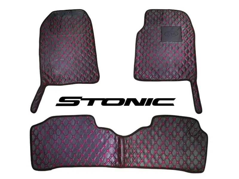 Kia Stonic 7D Floor Mat Set Red Cross Stitched 3pcs Image-1