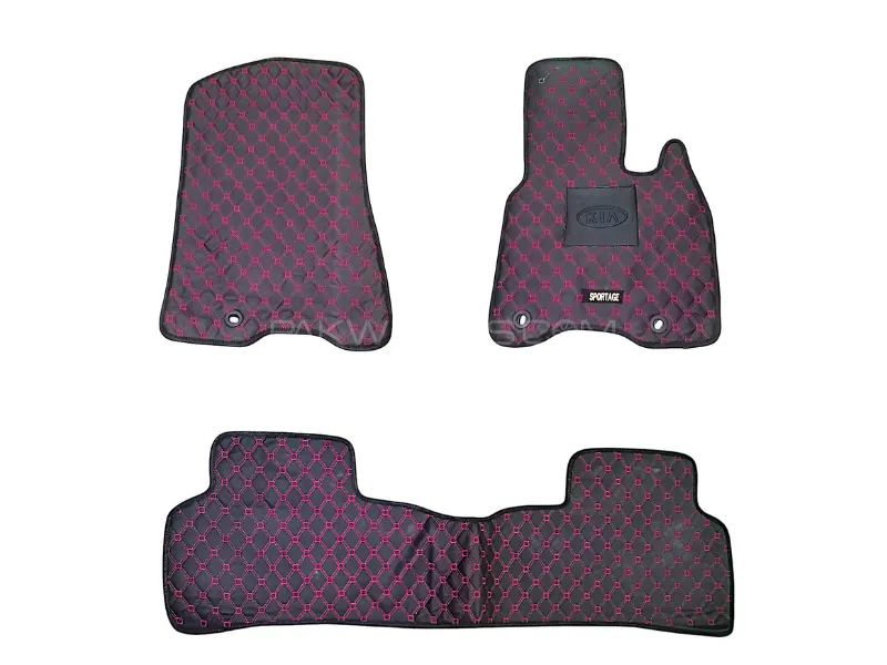 Kia Sportage 7D Red Cross Stitched Floor Mats 3pcs Set Image-1