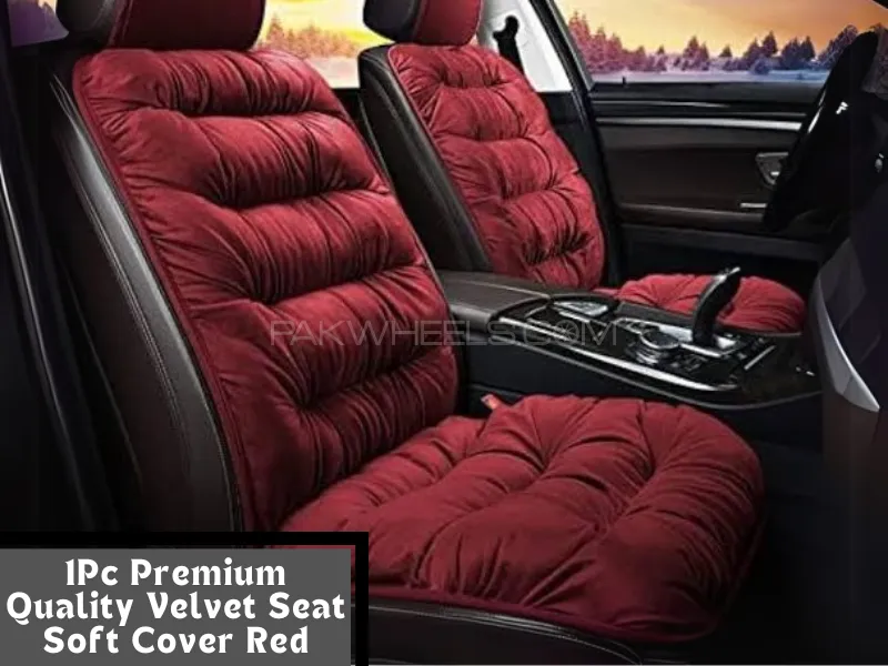 1Pc Car Seat Cover (Red) Velvet Car Safety Cushion Pure Cotton Luxury Universal Thick Universal Image-1